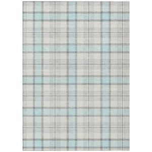 HomeRoots 5' Sky Blue and Gray Plaid Area Rug - Durable, Washable Indoor-Outdoor Accent for Any Space 10' X 14' 601367