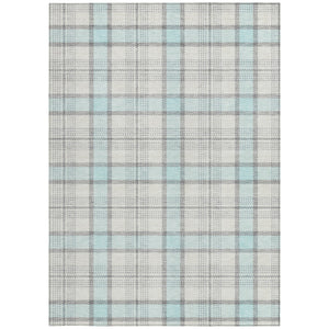 Homeroots 3' Aqua And Gray Plaid Washable Area Rug - Durable Indoor Outdoor Design For High Traffic Spaces 10' X 14' Polyester 601367