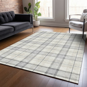 Homeroots 3' Aqua And Gray Plaid Washable Area Rug - Durable Indoor Outdoor Design For High Traffic Spaces 3' X 5' Polyester 601368