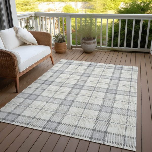 Homeroots 3' Aqua And Gray Plaid Washable Area Rug - Durable Indoor Outdoor Design For High Traffic Spaces 5' X 8' Polyester 601369