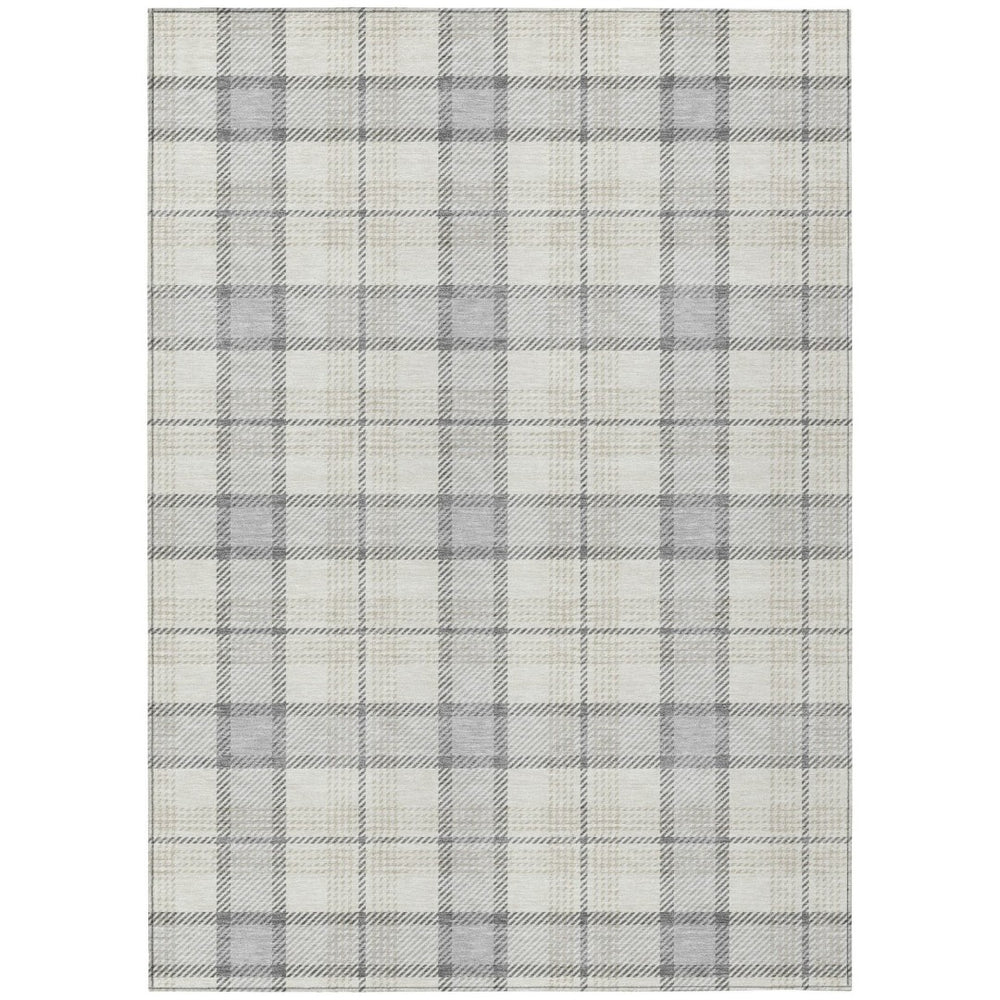 HomeRoots 5' Silver and Gray Plaid Area Rug – Stylish, Washable, Durable for Indoors and Outdoors, Easy Care 5' X 8' 601369