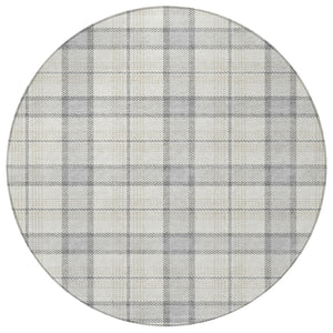Homeroots 3' Aqua And Gray Plaid Washable Area Rug - Durable Indoor Outdoor Design For High Traffic Spaces 8' Round Polyester 601370