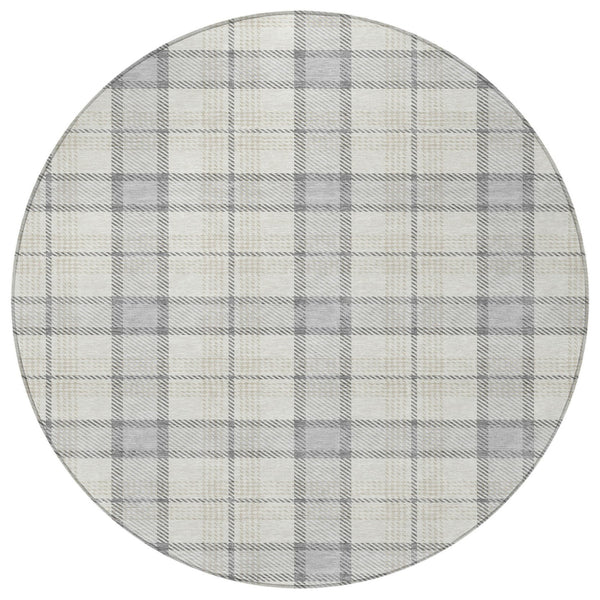 Homeroots 3' Aqua And Gray Plaid Washable Area Rug - Durable Indoor Outdoor Design For High Traffic Spaces 8' Round Polyester 601370