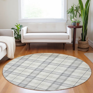 Homeroots 3' Aqua And Gray Plaid Washable Area Rug - Durable Indoor Outdoor Design For High Traffic Spaces 8' Round Polyester 601370