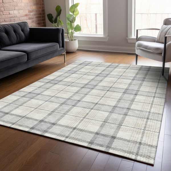 Homeroots 3' Aqua And Gray Plaid Washable Area Rug - Durable Indoor Outdoor Design For High Traffic Spaces 8' X 10' Polyester 601371