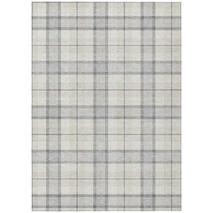 HomeRoots 9' X 12' Stylish Silver Gray Plaid Washable Area Rug for Indoor & Outdoor Spaces, Durable & Versatile 601372