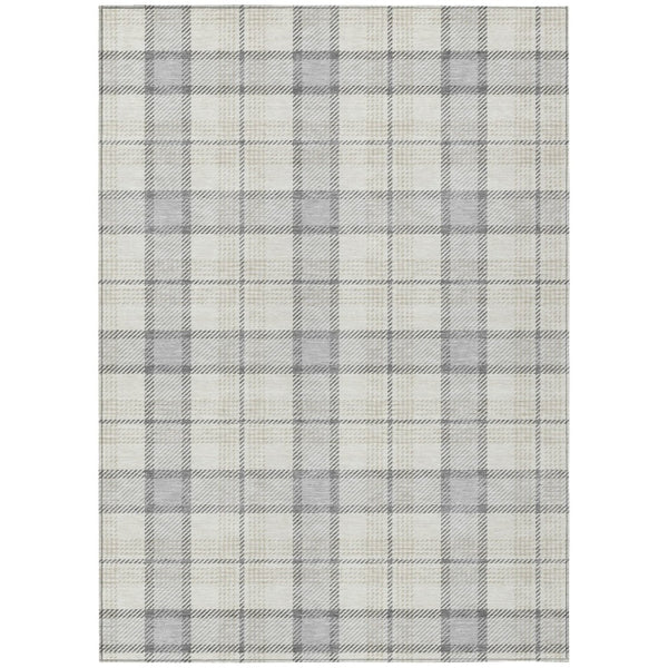 HomeRoots 9' X 12' Stylish Silver Gray Plaid Washable Area Rug for Indoor & Outdoor Spaces, Durable & Versatile 601372