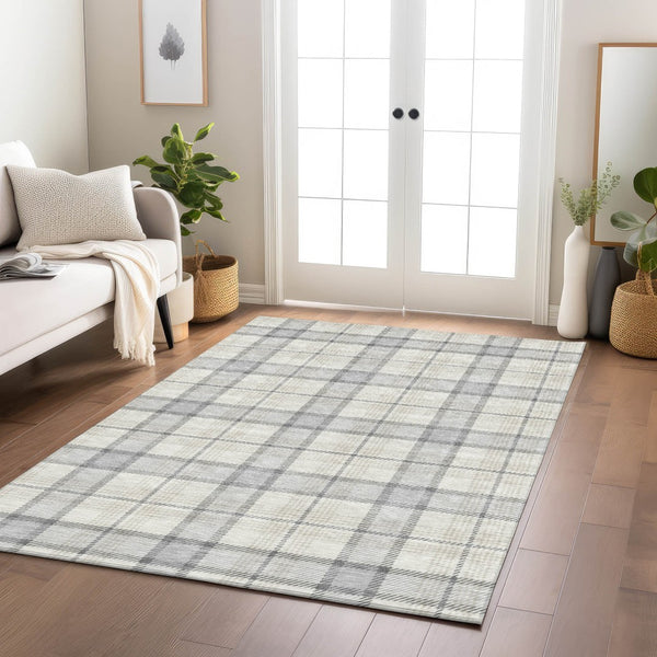 Homeroots 3' Aqua And Gray Plaid Washable Area Rug - Durable Indoor Outdoor Design For High Traffic Spaces 9' X 12' Polyester 601372