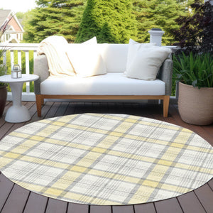 Homeroots 3' Aqua And Gray Plaid Washable Area Rug - Durable Indoor Outdoor Design For High Traffic Spaces 8' Round Polyester 601376