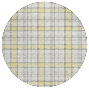 HomeRoots 5' Yellow and Gray Plaid Washable Area Rug - Durable, Stylish, Indoor/Outdoor Use for Any Space 8' Round 601376