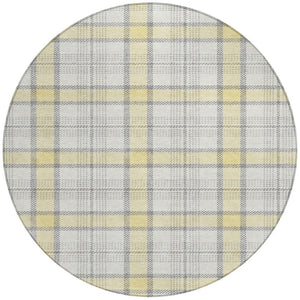 Homeroots 3' Aqua And Gray Plaid Washable Area Rug - Durable Indoor Outdoor Design For High Traffic Spaces 8' Round Polyester 601376