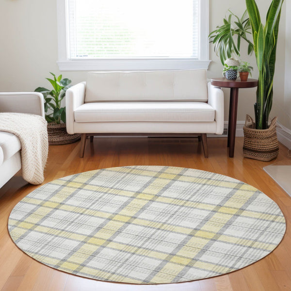 Homeroots 3' Aqua And Gray Plaid Washable Area Rug - Durable Indoor Outdoor Design For High Traffic Spaces 8' Round Polyester 601376