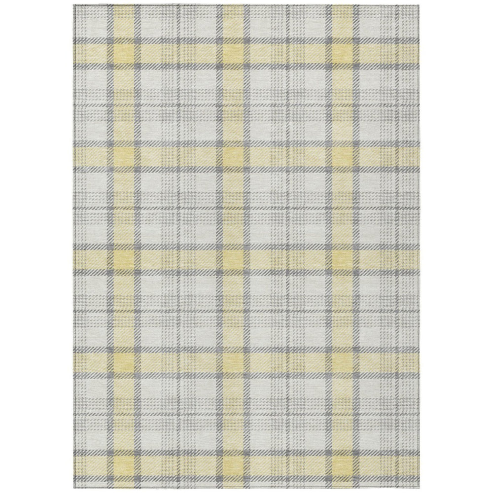HomeRoots 9' X 12' Yellow and Gray Plaid Area Rug - Durable, Washable, Stylish for Indoor & Outdoor Spaces! 601378