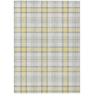 HomeRoots 9' X 12' Yellow and Gray Plaid Area Rug - Durable, Washable, Stylish for Indoor & Outdoor Spaces! 601378