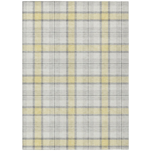 HomeRoots 9' X 12' Yellow and Gray Plaid Area Rug - Durable, Washable, Stylish for Indoor & Outdoor Spaces! 601378