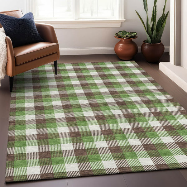 Homeroots 3' Stylish Brown Green Beige Plaid Washable Rug For Indoor And Outdoor Use - Durable And Chic 3' X 5' Polyester 601380
