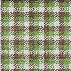 Homeroots 3' Stylish Brown Green Beige Plaid Washable Rug For Indoor And Outdoor Use - Durable And Chic 5' X 8' Polyester 601381