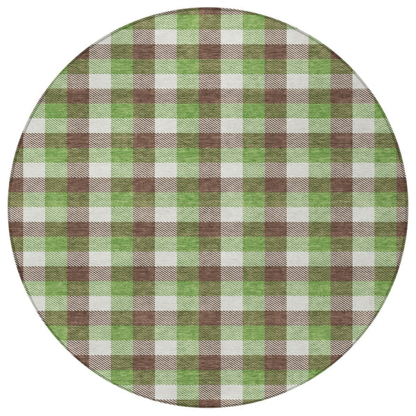 Homeroots 3' Stylish Brown Green Beige Plaid Washable Rug For Indoor And Outdoor Use - Durable And Chic 8' Round Polyester 601382