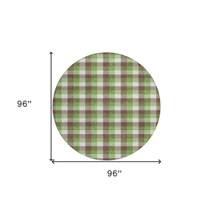 Homeroots 3' Stylish Brown Green Beige Plaid Washable Rug For Indoor And Outdoor Use - Durable And Chic 8' Round Polyester 601382