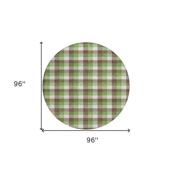 Homeroots 3' Stylish Brown Green Beige Plaid Washable Rug For Indoor And Outdoor Use - Durable And Chic 8' Round Polyester 601382