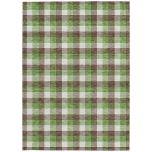Homeroots 3' Stylish Brown Green Beige Plaid Washable Rug For Indoor And Outdoor Use - Durable And Chic 8' X 10' Polyester 601383