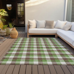 Homeroots 3' Stylish Brown Green Beige Plaid Washable Rug For Indoor And Outdoor Use - Durable And Chic 8' X 10' Polyester 601383