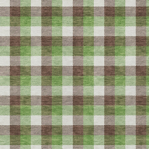 Homeroots 3' Stylish Brown Green Beige Plaid Washable Rug For Indoor And Outdoor Use - Durable And Chic 9' X 12' Polyester 601384