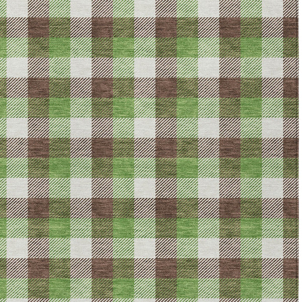 Homeroots 3' Stylish Brown Green Beige Plaid Washable Rug For Indoor And Outdoor Use - Durable And Chic 10' X 14' Polyester 601385