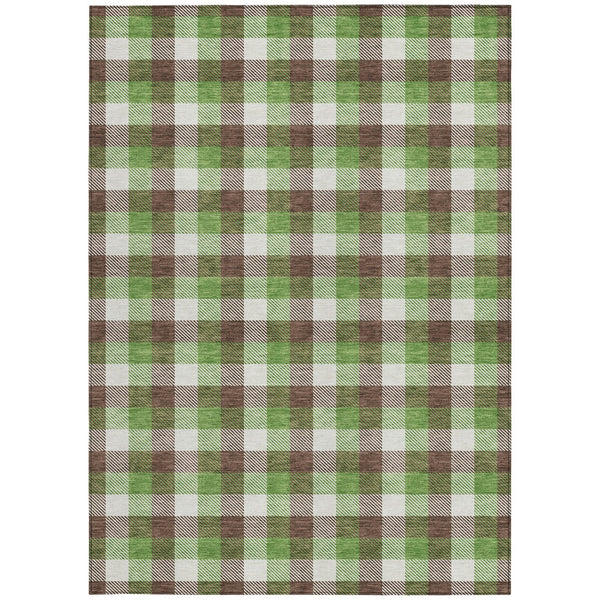 Homeroots 3' Stylish Brown Green Beige Plaid Washable Rug For Indoor And Outdoor Use - Durable And Chic 10' X 14' Polyester 601385