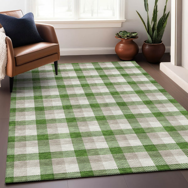 Homeroots 3' Stylish Brown Green Beige Plaid Washable Rug For Indoor And Outdoor Use - Durable And Chic 3' X 5' Polyester 601386