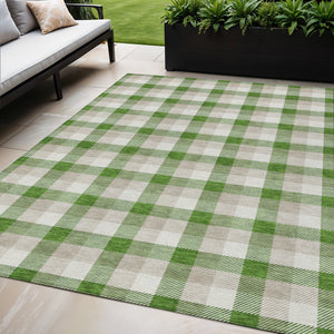 Homeroots 3' Stylish Brown Green Beige Plaid Washable Rug For Indoor And Outdoor Use - Durable And Chic 5' X 8' Polyester 601387