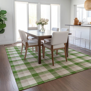Homeroots 3' Stylish Brown Green Beige Plaid Washable Rug For Indoor And Outdoor Use - Durable And Chic 5' X 8' Polyester 601387