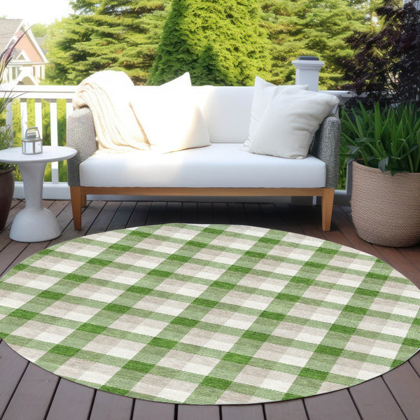 Homeroots 3' Stylish Brown Green Beige Plaid Washable Rug For Indoor And Outdoor Use - Durable And Chic 8' Round Polyester 601388