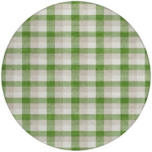 Homeroots 3' Stylish Brown Green Beige Plaid Washable Rug For Indoor And Outdoor Use - Durable And Chic 8' Round Polyester 601388