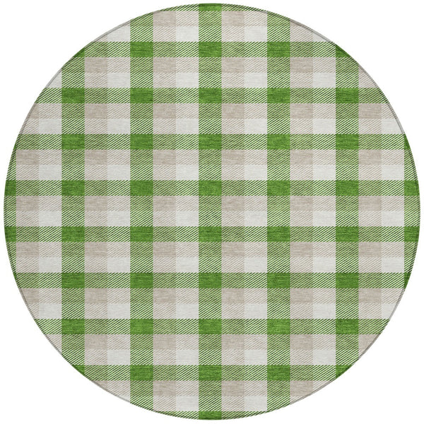 Homeroots 3' Stylish Brown Green Beige Plaid Washable Rug For Indoor And Outdoor Use - Durable And Chic 8' Round Polyester 601388
