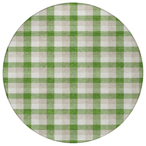 Homeroots 3' Stylish Brown Green Beige Plaid Washable Rug For Indoor And Outdoor Use - Durable And Chic 8' Round Polyester 601388