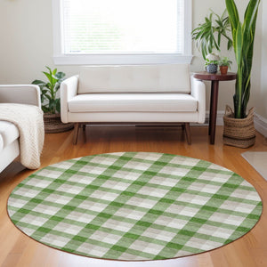Homeroots 3' Stylish Brown Green Beige Plaid Washable Rug For Indoor And Outdoor Use - Durable And Chic 8' Round Polyester 601388
