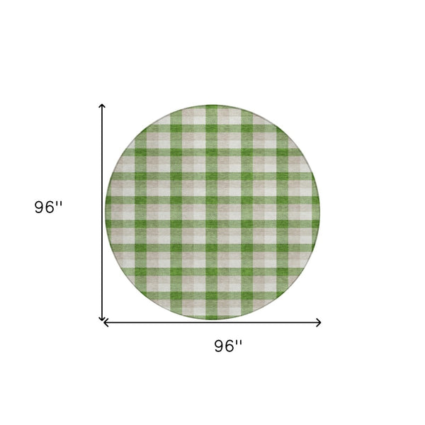 Homeroots 3' Stylish Brown Green Beige Plaid Washable Rug For Indoor And Outdoor Use - Durable And Chic 8' Round Polyester 601388