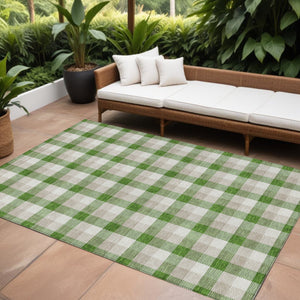 Homeroots 3' Stylish Brown Green Beige Plaid Washable Rug For Indoor And Outdoor Use - Durable And Chic 8' X 10' Polyester 601389