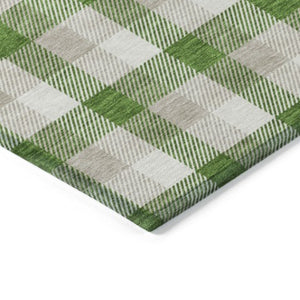 Homeroots 3' Stylish Brown Green Beige Plaid Washable Rug For Indoor And Outdoor Use - Durable And Chic 9' X 12' Polyester 601390