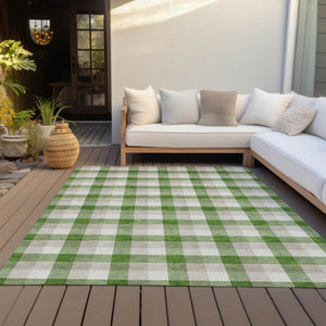 Homeroots 3' Stylish Brown Green Beige Plaid Washable Rug For Indoor And Outdoor Use - Durable And Chic 10' X 14' Polyester 601391