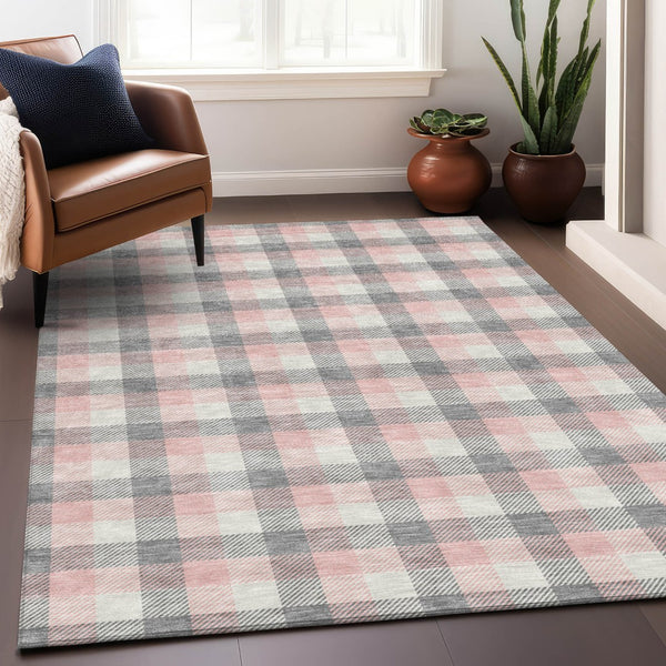 Homeroots 3' Stylish Brown Green Beige Plaid Washable Rug For Indoor And Outdoor Use - Durable And Chic 5' X 8' Polyester 601393