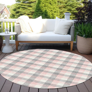 Homeroots 3' Stylish Brown Green Beige Plaid Washable Rug For Indoor And Outdoor Use - Durable And Chic 8' Round Polyester 601394