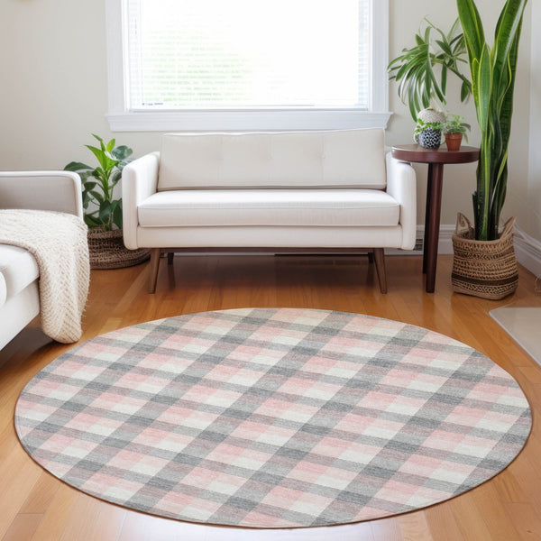 Homeroots 3' Stylish Brown Green Beige Plaid Washable Rug For Indoor And Outdoor Use - Durable And Chic 8' Round Polyester 601394