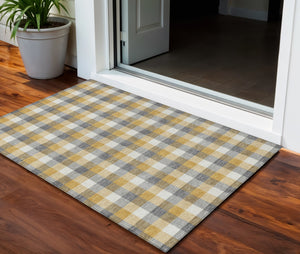 Homeroots 3' Stylish Brown Green Beige Plaid Washable Rug For Indoor And Outdoor Use - Durable And Chic 3' X 5' Polyester 601398