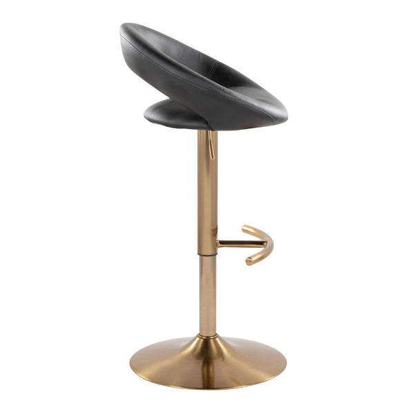 English Elm Posh Adjustable Barstool Set Of 2 - Glam Gold Metal & Black Faux Leather With Swivel & Footrest B202S00993-GIGA