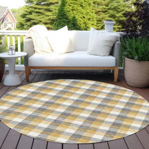 Homeroots 3' Stylish Brown Green Beige Plaid Washable Rug For Indoor And Outdoor Use - Durable And Chic 8' Round Polyester 601400