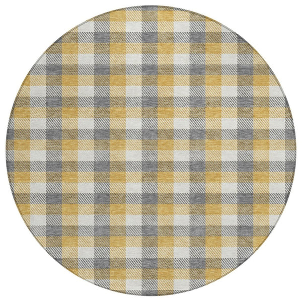 HomeRoots 5' Stylish Gray Tan Beige Plaid Washable Area Rug for Indoor Outdoor Use - Durable, Easy-Care Design 8' Round 601400
