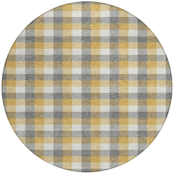 HomeRoots 5' Stylish Gray Tan Beige Plaid Washable Area Rug for Indoor Outdoor Use - Durable, Easy-Care Design 8' Round 601400