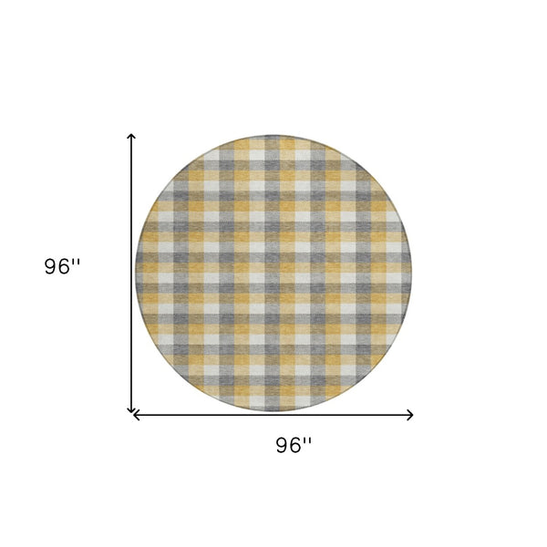 Homeroots 3' Stylish Brown Green Beige Plaid Washable Rug For Indoor And Outdoor Use - Durable And Chic 8' Round Polyester 601400